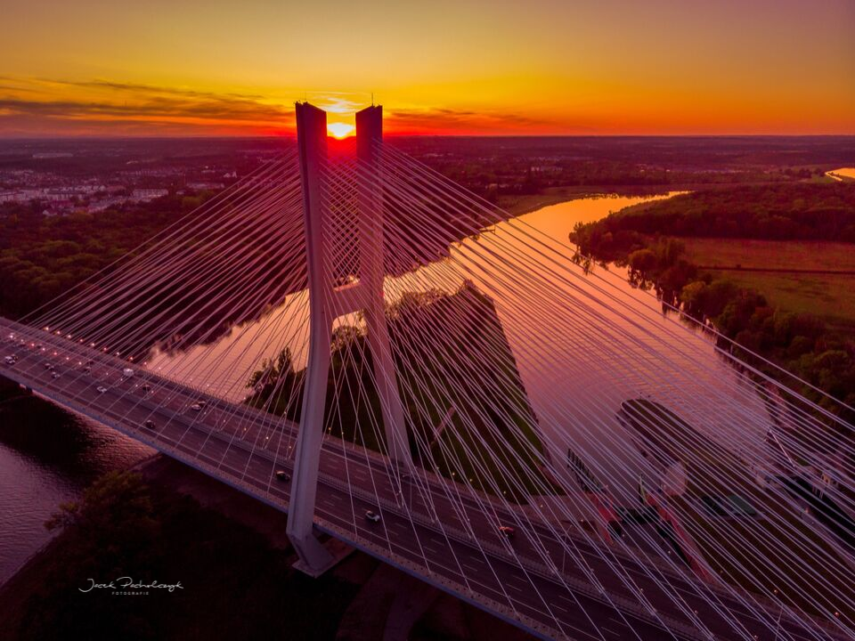 Most Rędziński Wrocław zachód słońca